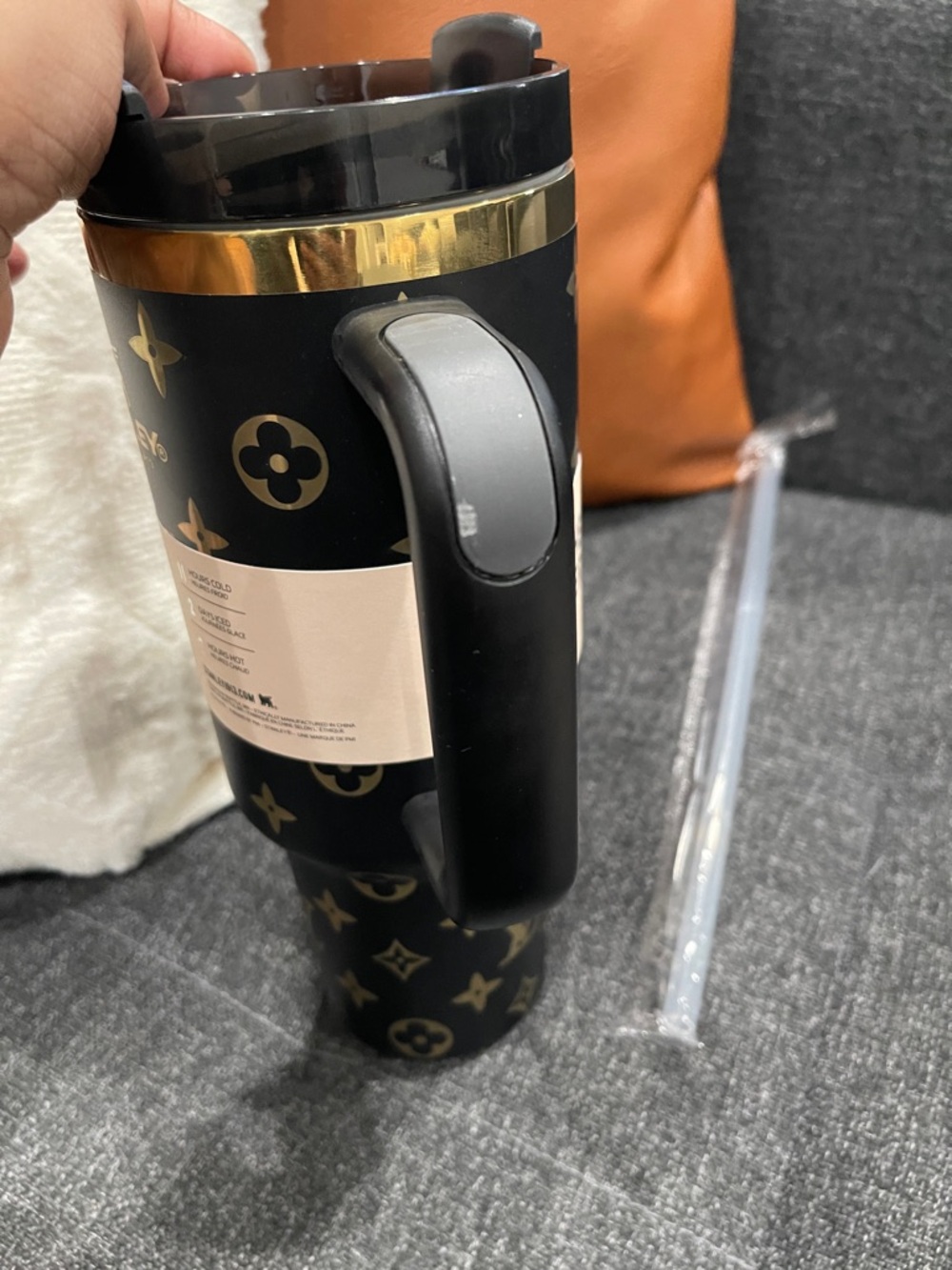 NWT Stanley LV Black Tumbler with Gold Pattern - Picture 4 of 4